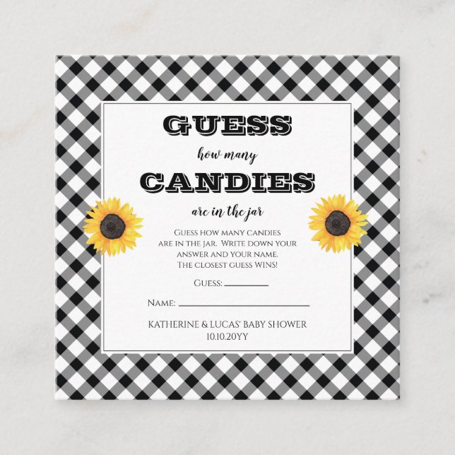 Sunflowers Baby Shower Guess Candies in Jar Game Enclosure Card (Front)