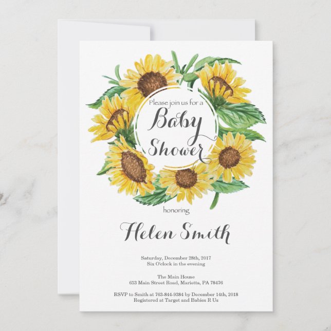Sunflowers Baby Shower Invitation (Front)