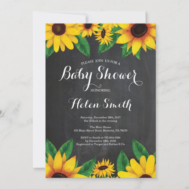 Sunflowers Baby Shower Invitation Chalkboard (Front)