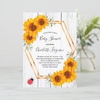Sunflowers Baby Shower rustic gold geo ladybug