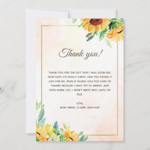 Sunflowers Baby Shower Thank You Card