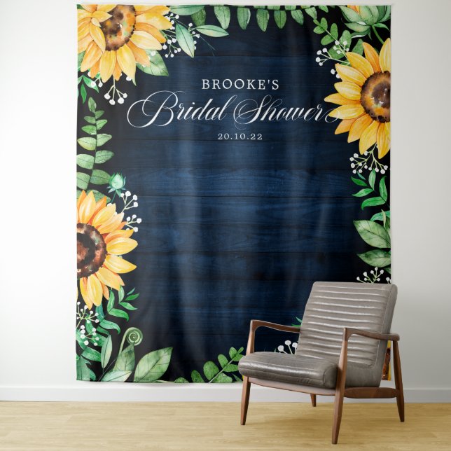 Sunflowers Baby's Breath bridal shower backdrop Tapestry (In Situ)