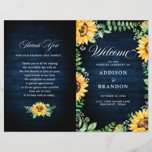 Sunflowers Baby's Breath Navy Blue Wedding Program
