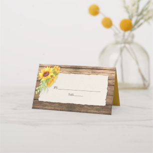 Sunflowers Barn Wood Deckle Edge Paper Place Card