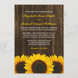 Sunflowers Barn Wood Wedding Invitation