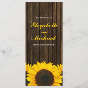Sunflowers Barn Wood Wedding Program