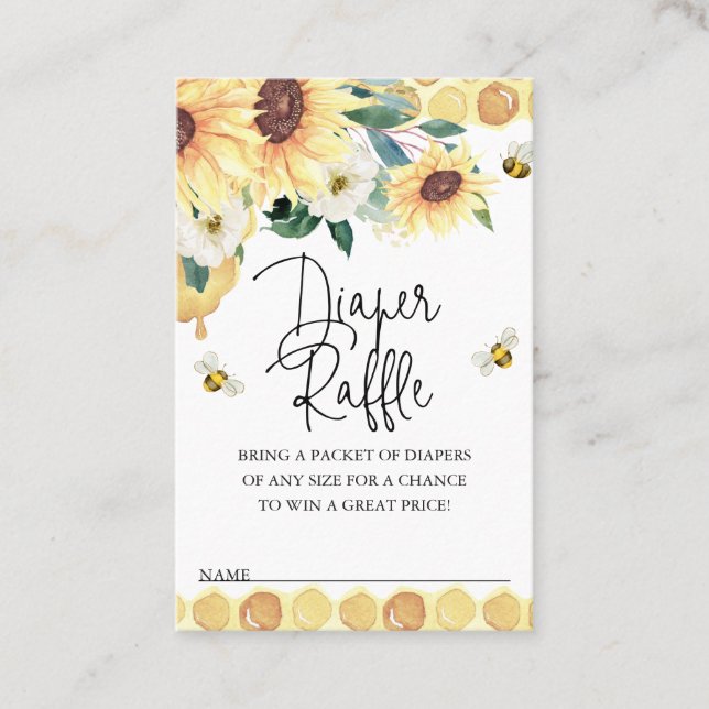 Sunflowers Bee Baby Shower Diaper Raffle Insert (Front)