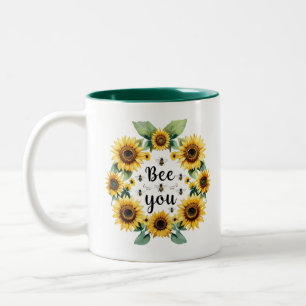 Sunflowers Bees Bee You Cute Trendy Inspirational Two-Tone Coffee Mug