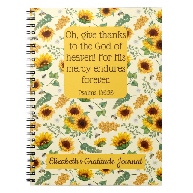 Sunflowers Bees Custom Bible Verse Christian Gift Notebook (Front)