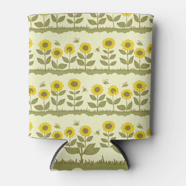 Sunflowers, bees, cute seamless pattern. can cooler (Front)
