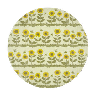 Sunflowers, bees, cute seamless pattern. cutting board