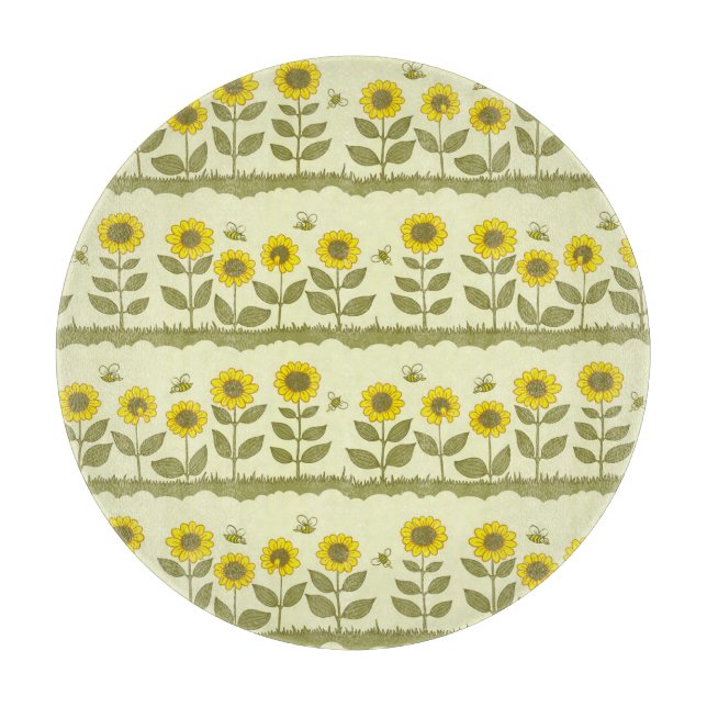 Sunflowers, bees, cute seamless pattern. cutting board (Front)