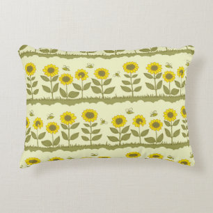 Sunflowers, bees, cute seamless pattern. decorative cushion