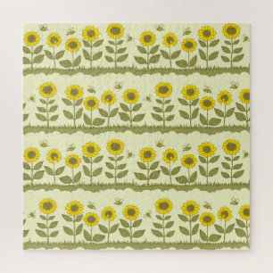 Sunflowers, bees, cute seamless pattern. jigsaw puzzle