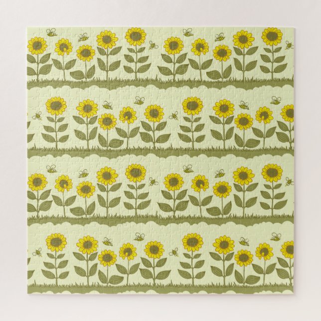 Sunflowers, bees, cute seamless pattern. jigsaw puzzle (Vertical)