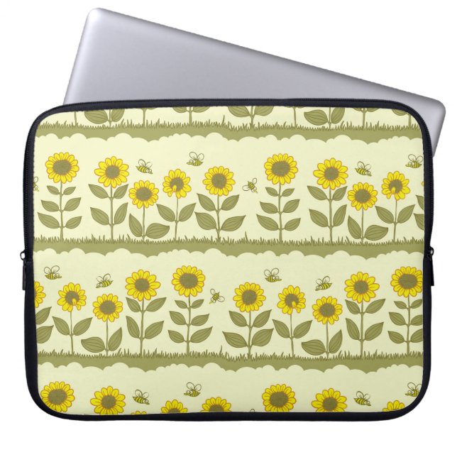 Sunflowers, bees, cute seamless pattern. laptop sleeve (Front)