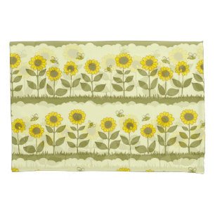 Sunflowers, bees, cute seamless pattern. pillowcase