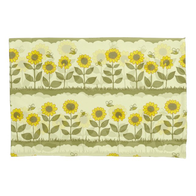 Sunflowers, bees, cute seamless pattern. pillowcase (Front)