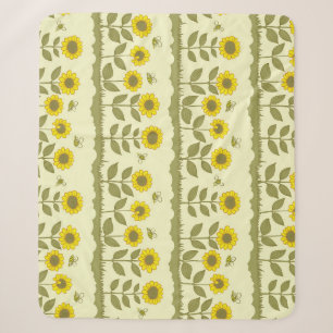Sunflowers, bees, cute seamless pattern. sherpa blanket