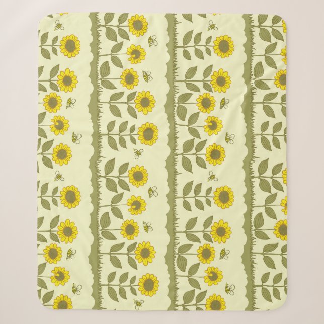 Sunflowers, bees, cute seamless pattern. sherpa blanket (Front)
