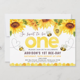 Sunflowers Bees Hearts Bee-Day First Birthday Invitation