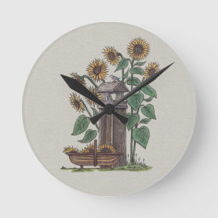 Sunflowers Birdfeeder & Blue Bird Round Clock