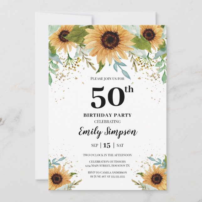 Sunflowers Birthday Invitation (Front)