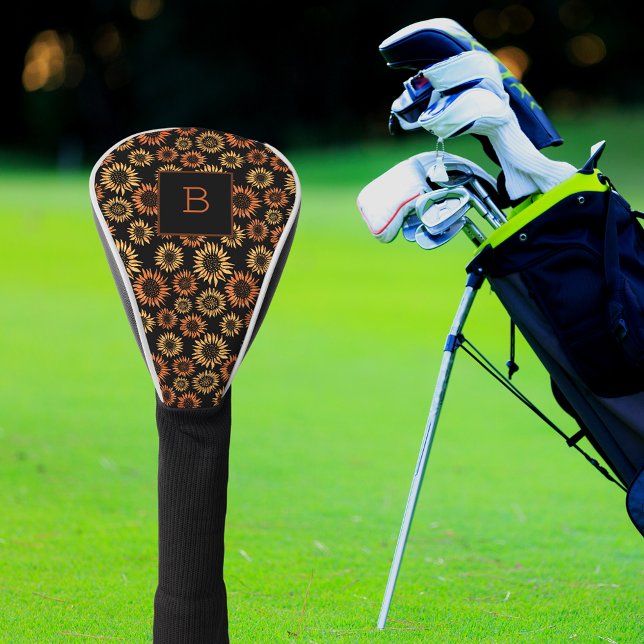 Sunflowers black gold monogram initial golf head cover (Creator Uploaded)