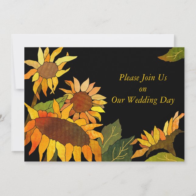 Sunflowers Black & Gold Wedding Invitations (Front)