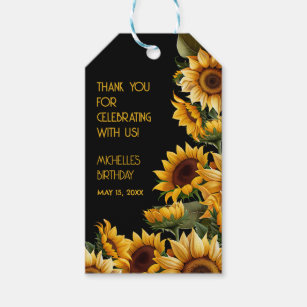 Sunflowers Black Rustic Elegant Name Birthday Gift Tags