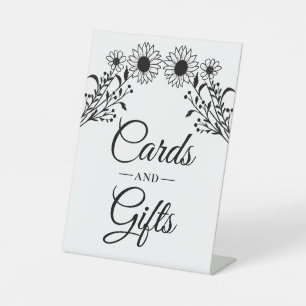 Sunflowers Black White Floral Cards Gifts Wedding Pedestal Sign