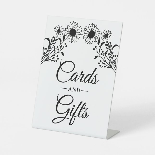 Sunflowers Black White Floral Cards Gifts Wedding  Pedestal Sign (Front)