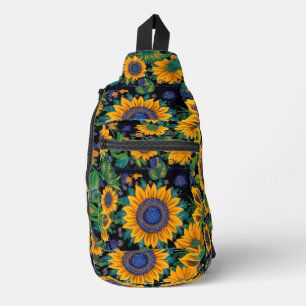 Sunflowers blooming. Petrikivka Ukrainian folk art Sling Bag