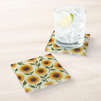 sunflowers blooming towards the sun glass coaster