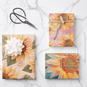 Sunflowers blue background wrapping paper sheet