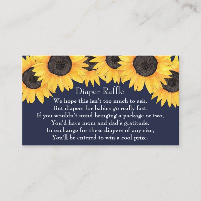 Sunflowers Blue Diaper Raffle Baby Shower Card (Front)
