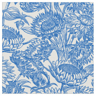 Sunflowers Blue Toile Fabric