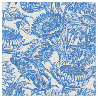 Sunflowers Blue Toile Fabric