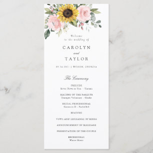 Sunflowers Blush Pink Floral Romantic Wedding Program