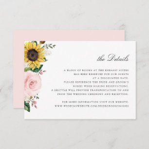 Sunflowers Blush Pink Floral Wedding Details Card