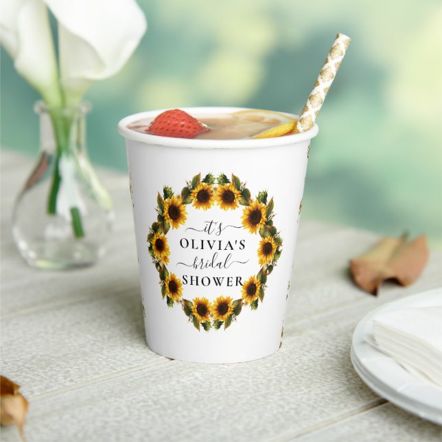 Sunflowers Boho Elegant Bridal Shower Paper Cups (Insitu)