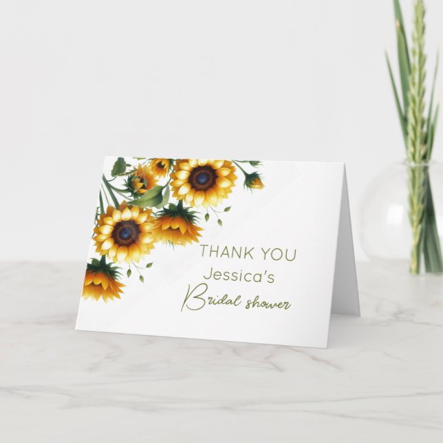 Sunflowers Boho Flowers Rustic Barn Bridal Shower Thank You Card (Front)