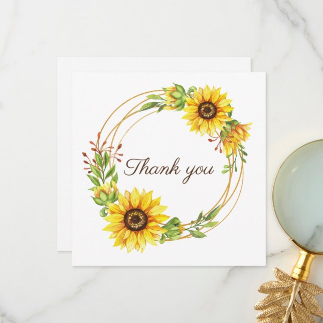 Sunflowers boho wedding thank you card  (Front/Back In Situ)