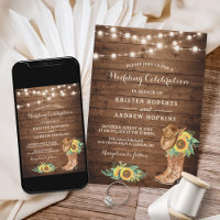 Sunflowers Boots String Lights Western Wedding