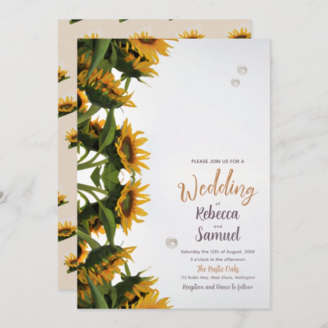 SUNFLOWERS BORDER Simple Wedding Invitation (Front/Back)