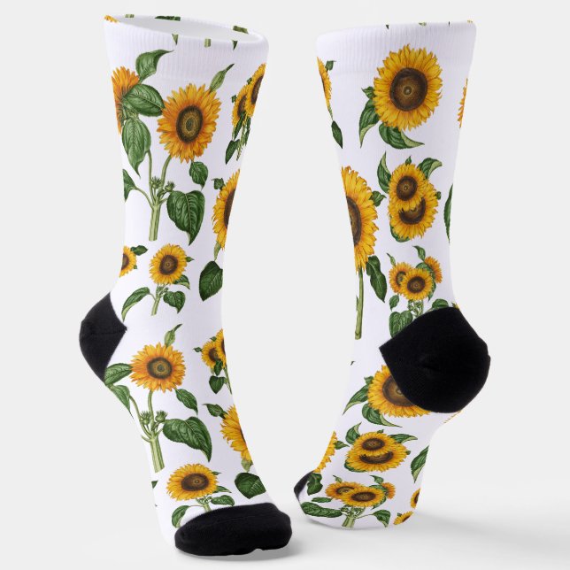 Sunflowers Botanical Greenery Socks (Angled)