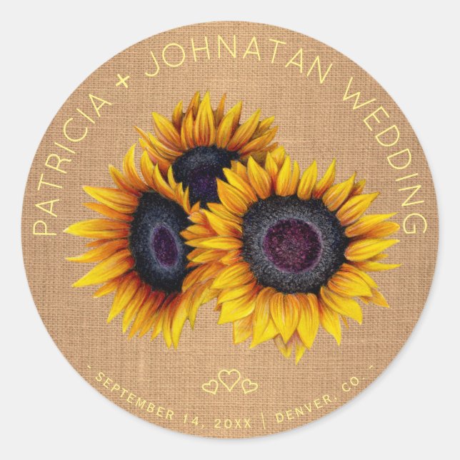 Sunflowers bouquet burnt orange gold wedding classic round sticker (Front)