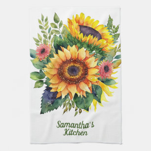 Sunflowers Bouquet - French Country Personalised Tea Towel