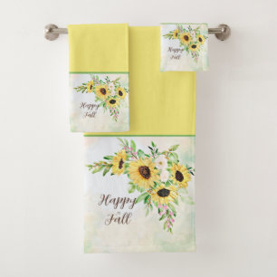 Sunflowers bouquet with customisable text bath towel set