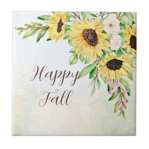 Sunflowers bouquet with customisable text ceramic tile